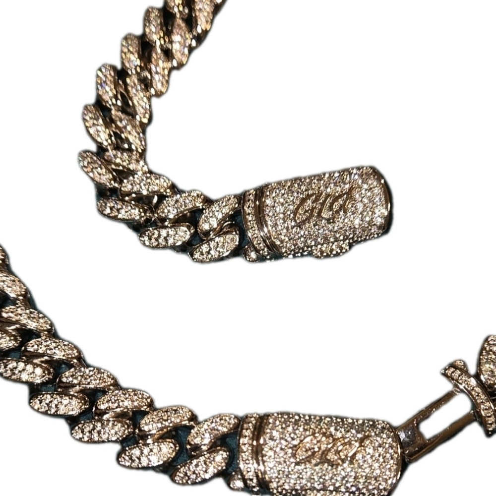 Diamond Cuban Chain + Bracelet Set/ Bundle 12mm (Both Pieces Included) GLD (NIB) - Picture 6 of 11